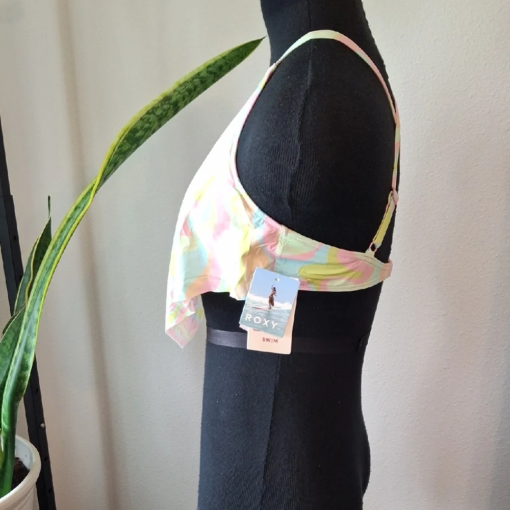 Roxy Pink and Yellow Bikini Top Cropped Style Size XL - Picture 6 of 10